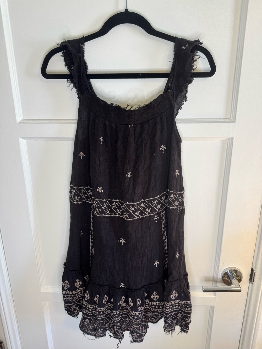 Free People Intimately Black Embroidered Gauze Boho Mini Dress M
